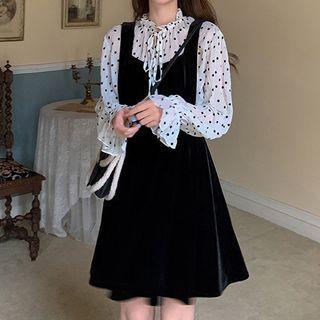 Dotted Blouse / Mini Overall Dress