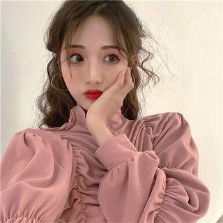 Shirred Long-sleeve Cropped Blouse