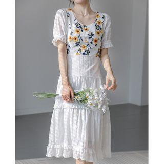 Floral Embroidered Layered Dress