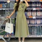 Short-sleeve Logo Embroidered Midi Polo Shirt Dress