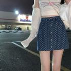 Patterned A-line Denim Skirt