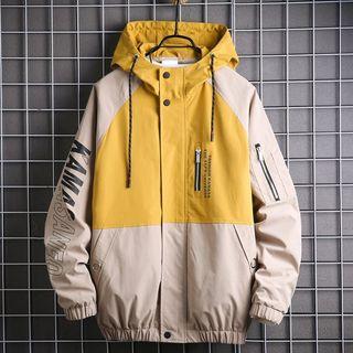 Lettering Color Panel Hooded Padded Jacket