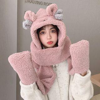 Fluffy Bear Ear Hooded Scarf