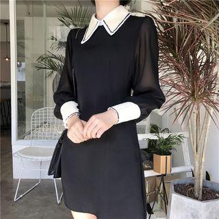 Collared Long-sleeve Mini Shift Dress