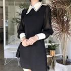 Collared Long-sleeve Mini Shift Dress