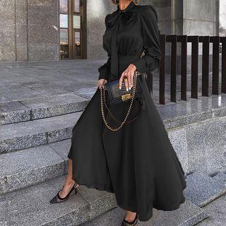 Bow-neck Maxi A-line Dress