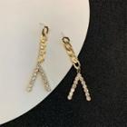 Chained Faux Pearl Dangle Earring 1 Pair - Gold - One Size