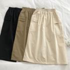 High-waist Double-pocket Plain A-line Cargo Skirt