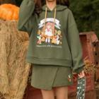 Cartoon Print Hoodie / Mini A-line Skirt