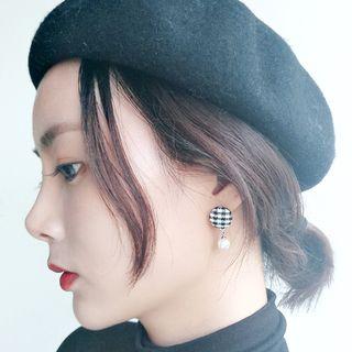 Faux Pearl Plaid Button Dangle Earring