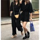 3/4-sleeve Polka Dot Wide-leg Playsuit / Jumpsuit