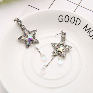 Rhinestone Star Drop Earring Silver - One Size