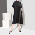 Short-sleeve Dotted Midi Shirt Dress Black - One Size