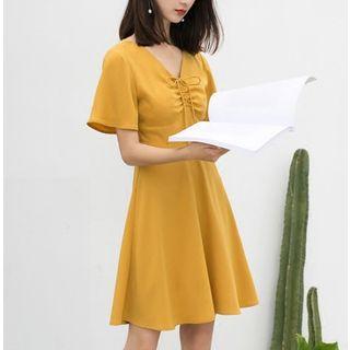 Flutter Sleeve Lace-up Chiffon Dress