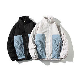 Printed Color Block Zipped Padded Coat