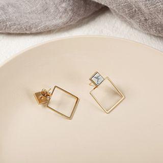 Rectangle Marble Print Alloy Dangle Earring 1 Pair - Gold & White & Black - One Size