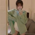 Side-slit Hooded Oversized Sweater Green - One Size