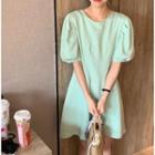 Puff Sleeve Plain Mini A-line Dress