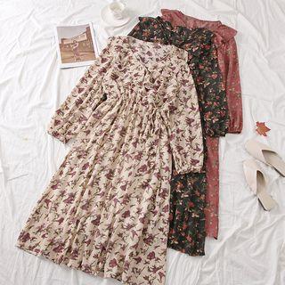 Ruffled-trim Floral A-line Dress