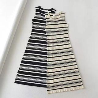 Striped Knit Midi Bodycon Tank Dress