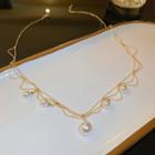 Faux Pearl Layered Alloy Necklace 1pc - Gold & White - One Size