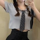 Set: Short-sleeve Polo Knit Top + Neck Tie