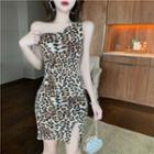 One-sleeve Leopard Print Mini Dress