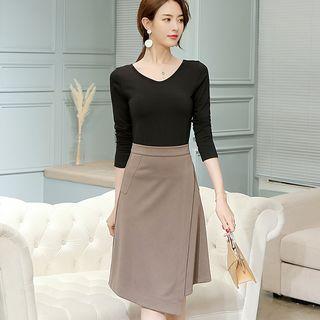 Set: Crew-neck Top + A-line Skirt