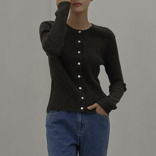 Basic Round-neck Ribbed Cardigan