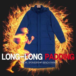 Hooded Funnel-neck Extra-long Padded Coat