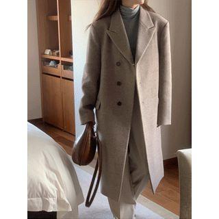 Peak-lapel Single-breasted Wool Blend Coat Gray - One Size