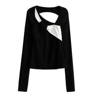Asymmetrical Long-sleeve Knotted T-shirt