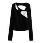 Asymmetrical Long-sleeve Knotted T-shirt