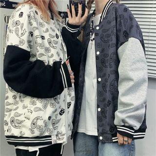 Couple Matching Paisley Print Baseball Jacket