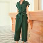 Short-sleeve Plain Cropped Jumpsuit
