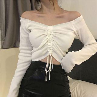 Off Shoulder Cropped Knit Top