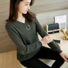 Hoop Detail V-neck Plain Sweater