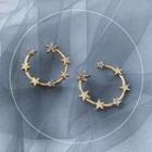 Rhinestone Star Open Hoop Earring 01 - Silver Needle Earring - Gold - One Size