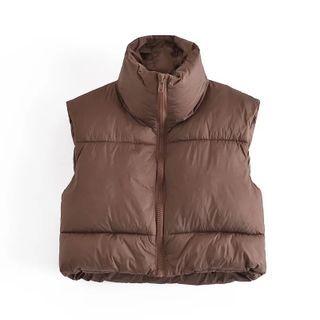 Stand Collar Padded Cropped Zip-up Vest