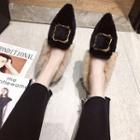 Buckled Furry Chunky Heel Loafers