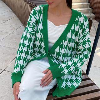 Long Sleeve Houndstooth Cardigan