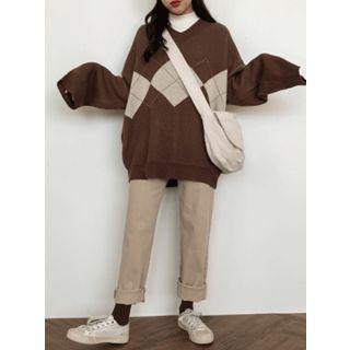 Double-button Wide Straight-cut Pants
