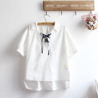Lace-up Short-sleeve Shirt