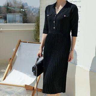 Open-placket Laced Maxi Knit Dress