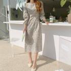 Tie-waist Long Floral Dress Green - One Size