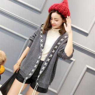 Lace-up Hooded Knit Cardigan