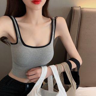 Contrast Trim Padded Cropped Tank Top