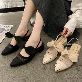 Dotted Block-heel Pointed Slingback Sandals