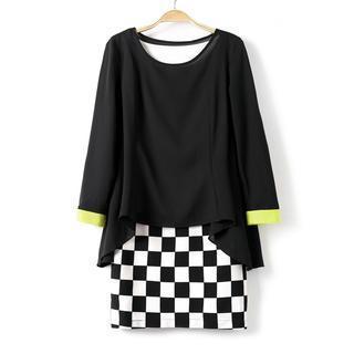 Mock Two-piece Check Dress