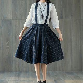 Window Pane Suspender Midi Skirt